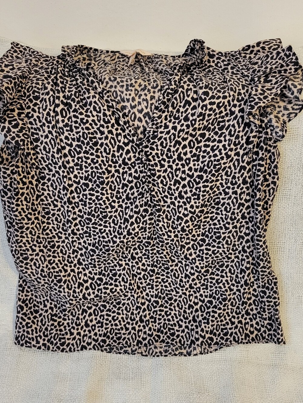 Rebecca Taylor Women’s Short Sleeve Leopard Print Blouse - Beige/Black size 6